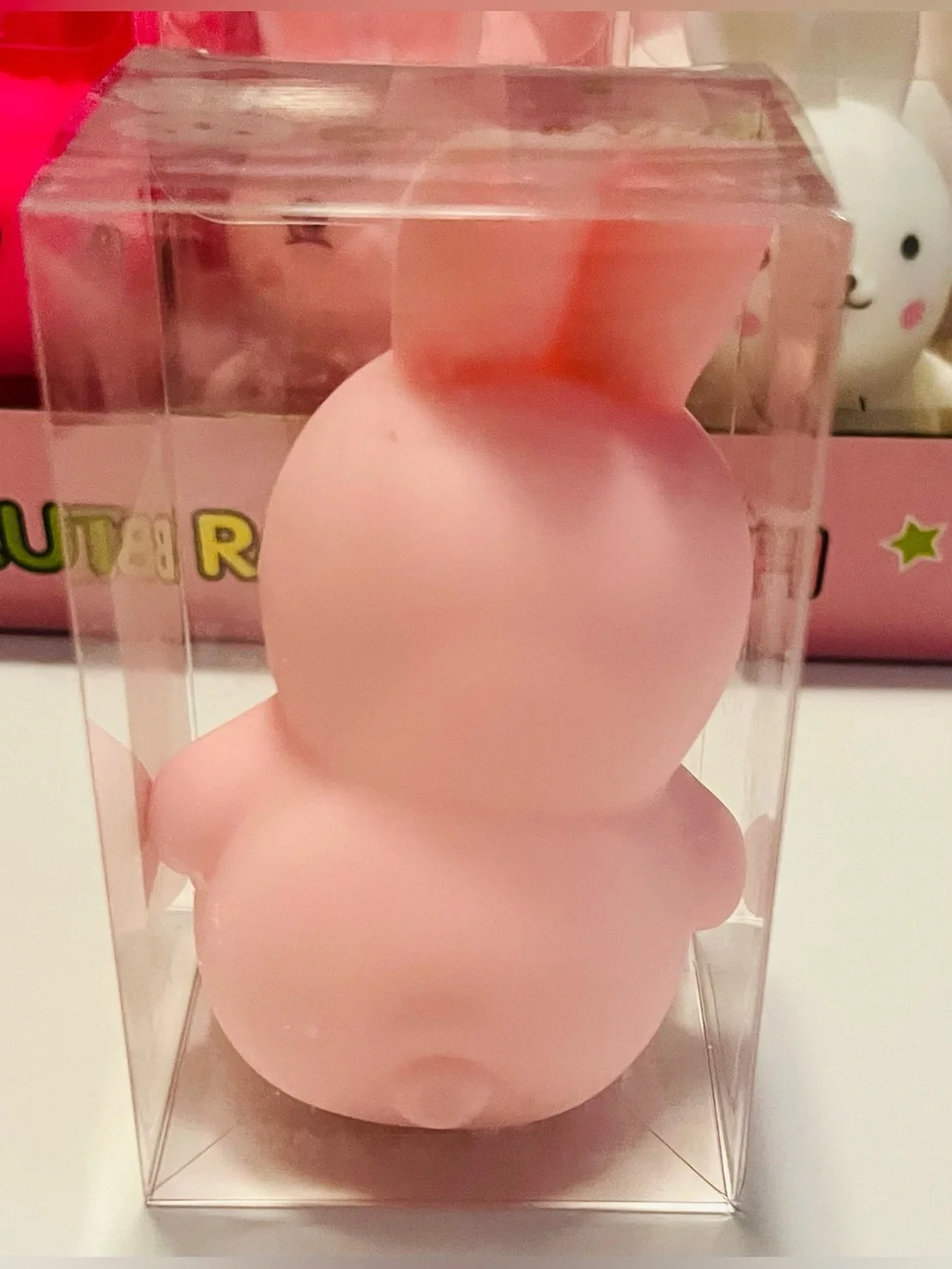 Cute Light Pink Bunny Squishy Toy in Clear Box